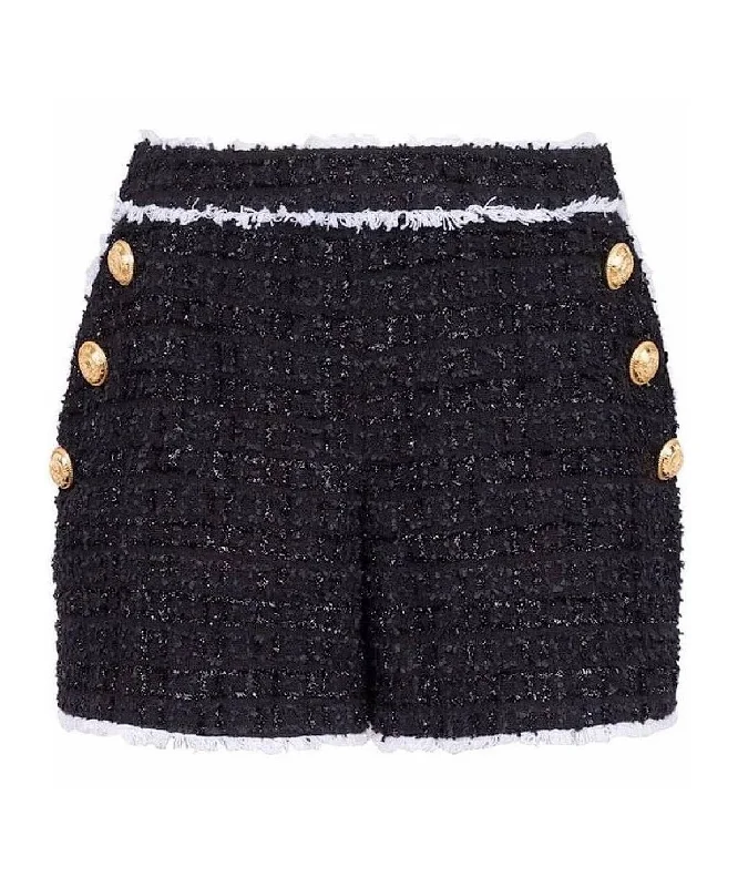 Designer Style Black Tweed Raw Edged Shorts