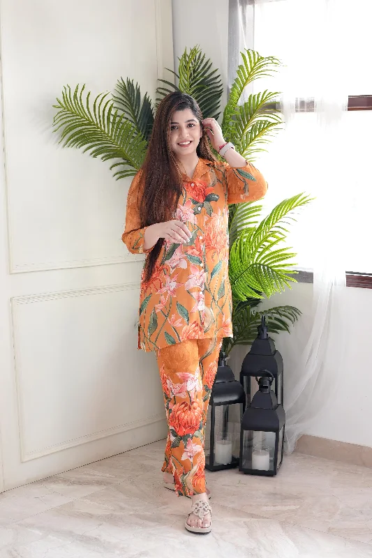 Soft And Comfortable Nora Mustard Printed Cordset