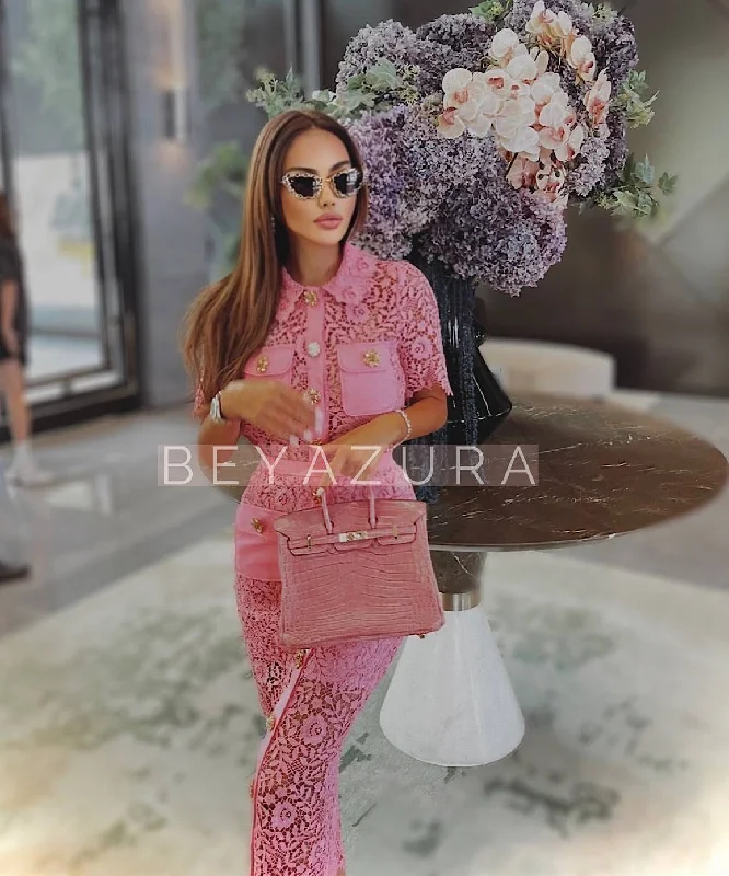 Elegant Casuals Crochet Knitted Slim Shirt Skirt