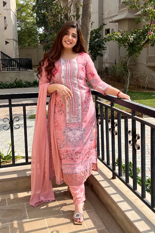 Lounge Wear Zeril Peach Printed Pakistani Suit
