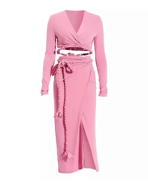 Feminine Charm Laced Up Top And Skirt Coord Set