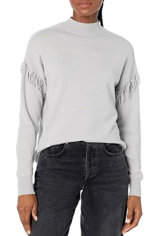 Sports Series Fringe Mock Neck Sweater In Silver
