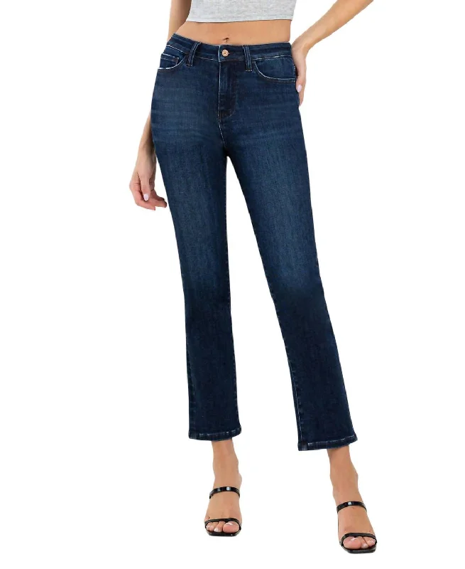Elegant And Elegant High Rise Ankle Slim Straight Jeans In Dark Wash
