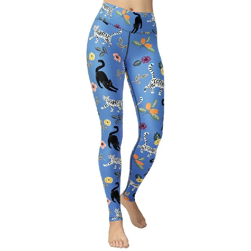 Exquisite Tailoring Feline & Flower Pattern Yoga Leggings