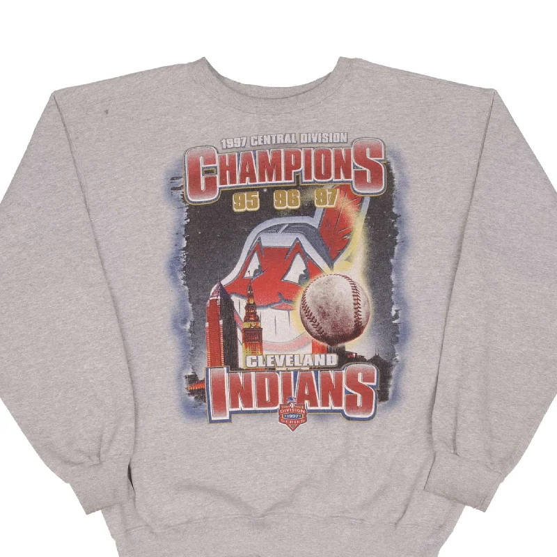Denim Design VINTAGE MLB CLEVELAND INDIANS CENTRAL DIVISION CHAMPIONS 1997 SWEATSHIRT LARGE Denim Design VINTAGE MLB CLEVELAND INDIANS CENTRAL DIVISION CHAMPIONS 1997 SWEATSHIRT LARGE