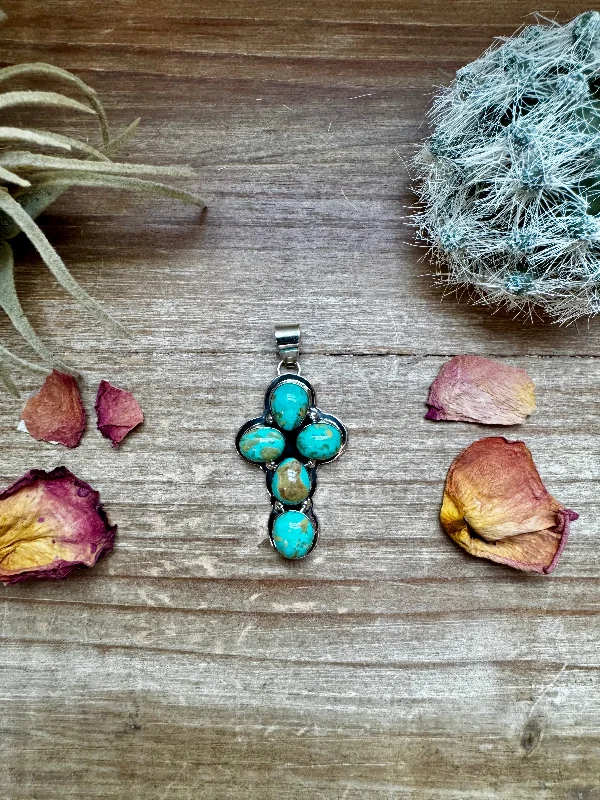 Weekend Wear Cross Pendant - Kingman Turquoise & Sterling Silver
