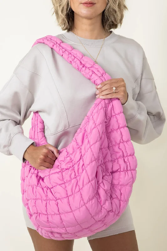 Minimal Style Large Quilted Puffer Carryall Bag for Women in Pink | QBS320125-PINK