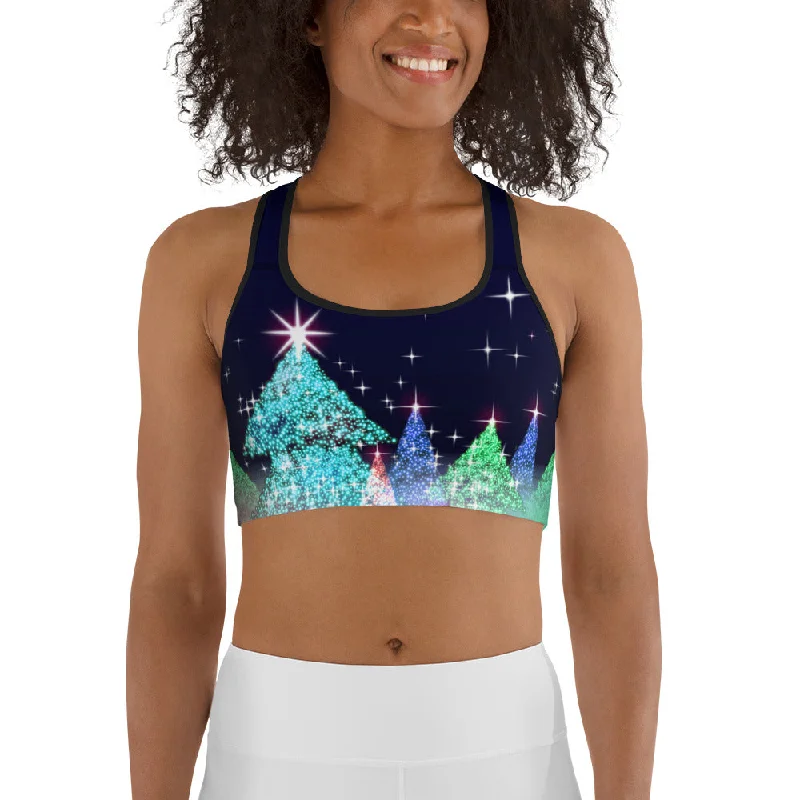 Simple Style Shimmery Christmas Tree Print Sports Bra