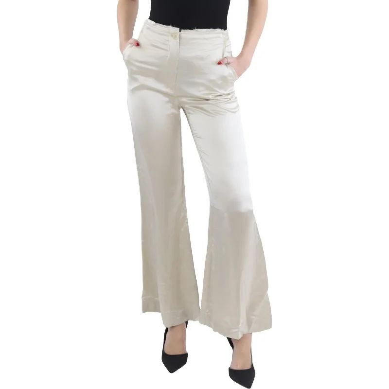 Casual Comfort Womens High Rise Satin Wide Leg Pants