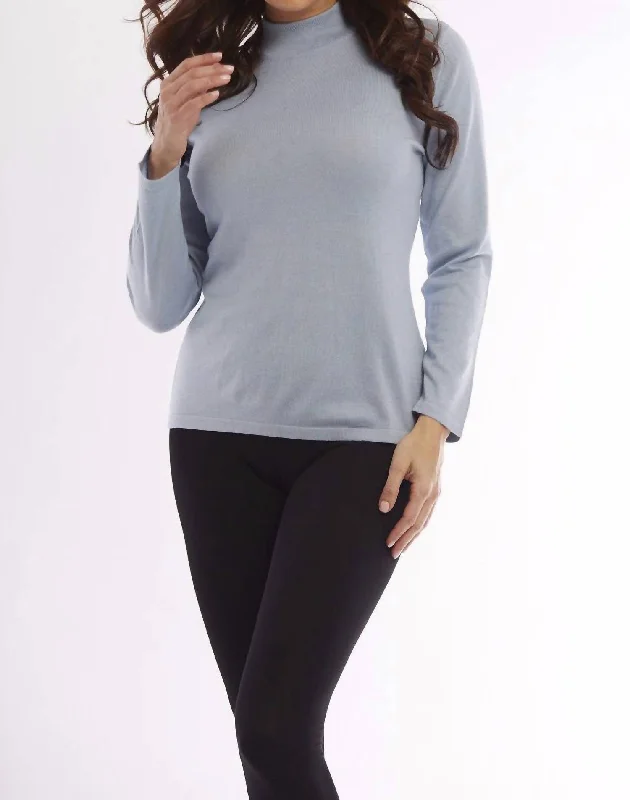 New Products Long Sleeve Mock Neck  Pullover In Sky Blue