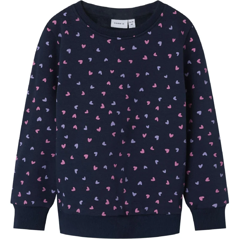 Integrated Design Name It Dark Sapphire Heart AOP Davina Sweatshirt Fleece Noos