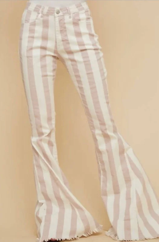 Sweet Breath Stripped Bell Bottom Jeans In Light Pink