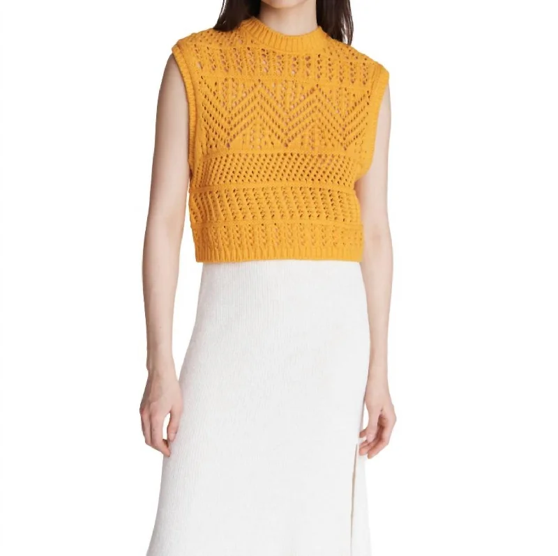 Sporty Comfort Renee Cotton Sleeveless Crew Sweater In Deep Yellow