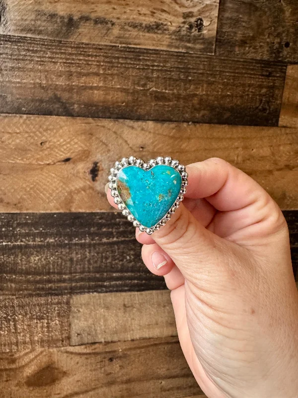 Stylish Wear Hearth Ring -size 8 - Kingman turquoise & sterling silver