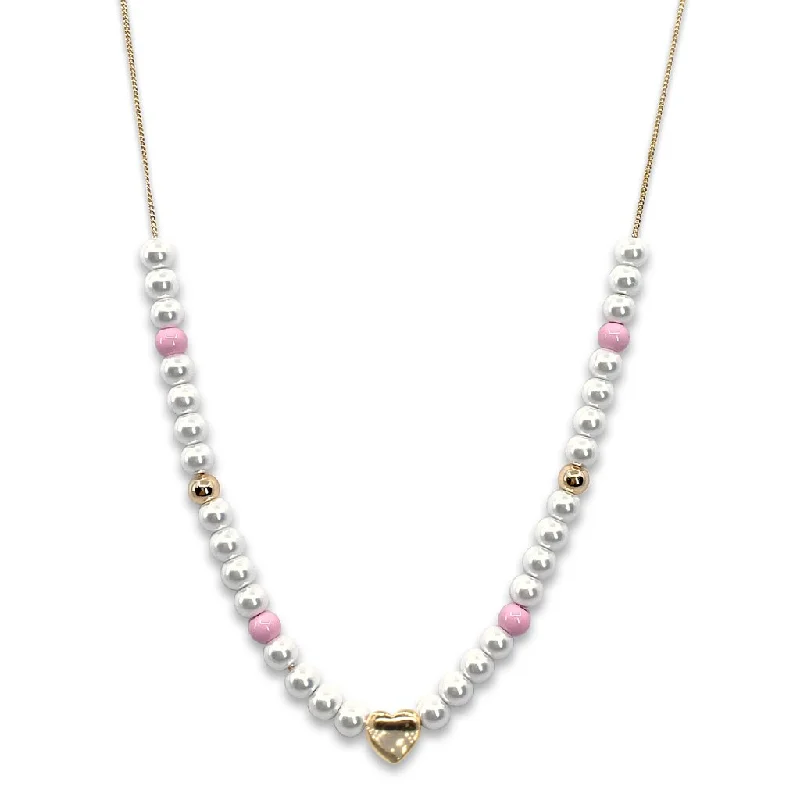 Elegant Dressing Gold/Pearl/Pink Bead Necklace