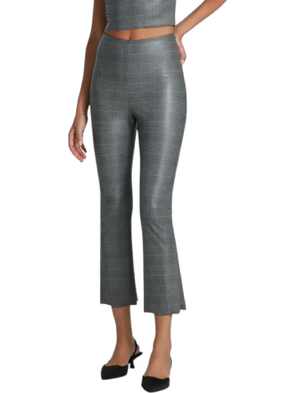 Versatile Items Faux Leather Print Flare Pants In Glen Plaid