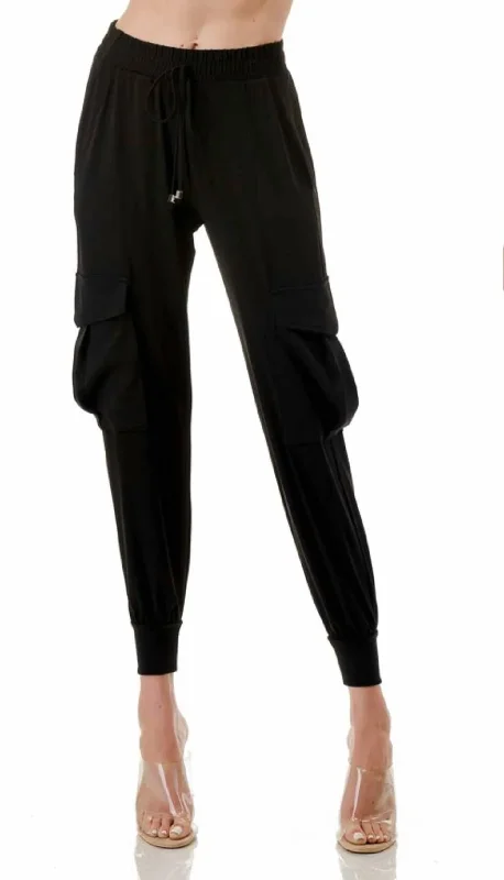 Personal Charm Cargo Jogger Pants In Black