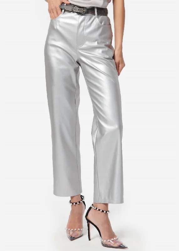 Stylish Fit Hanie Metallic Pant In Silver