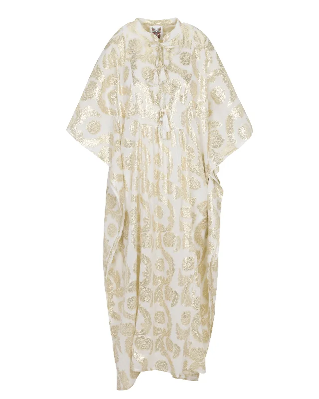 Floral Prints Palm Springs Caftan Maxi Dress - Seashell/Gold