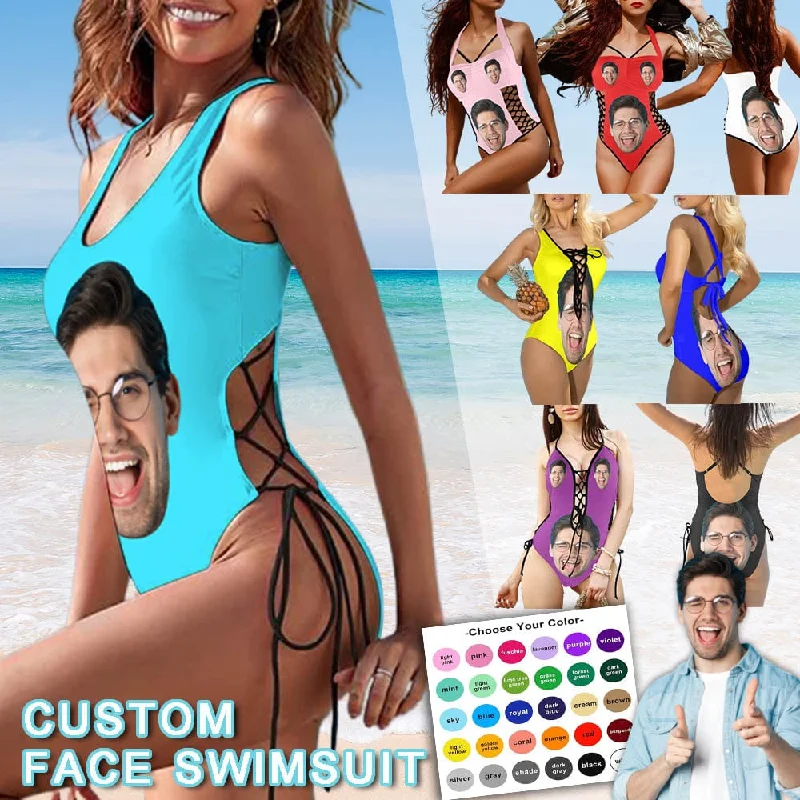 Versatile Comfort 26+ Colors Custom Big Face Multiple Color Women's Lace Up Back Swimwear One Piece Swimsuit Personalized One Piece Bathing Suits
