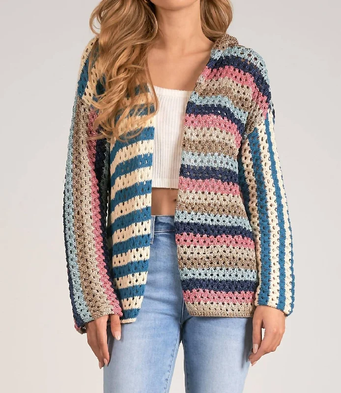 Versatile Outfits Cardigan Hoodie Sweater In Blue/pink Multi