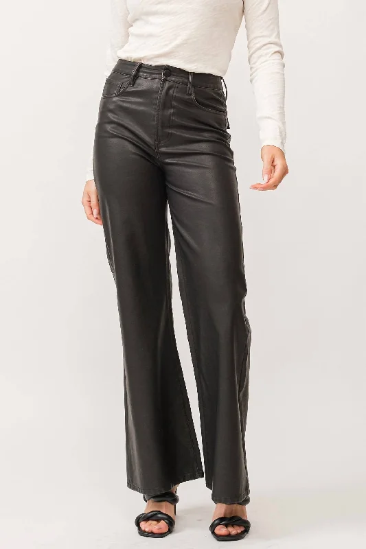 Easygoing Outfits Fiona High Rise Wide Leg Faux Leather In Smoked Charcoal