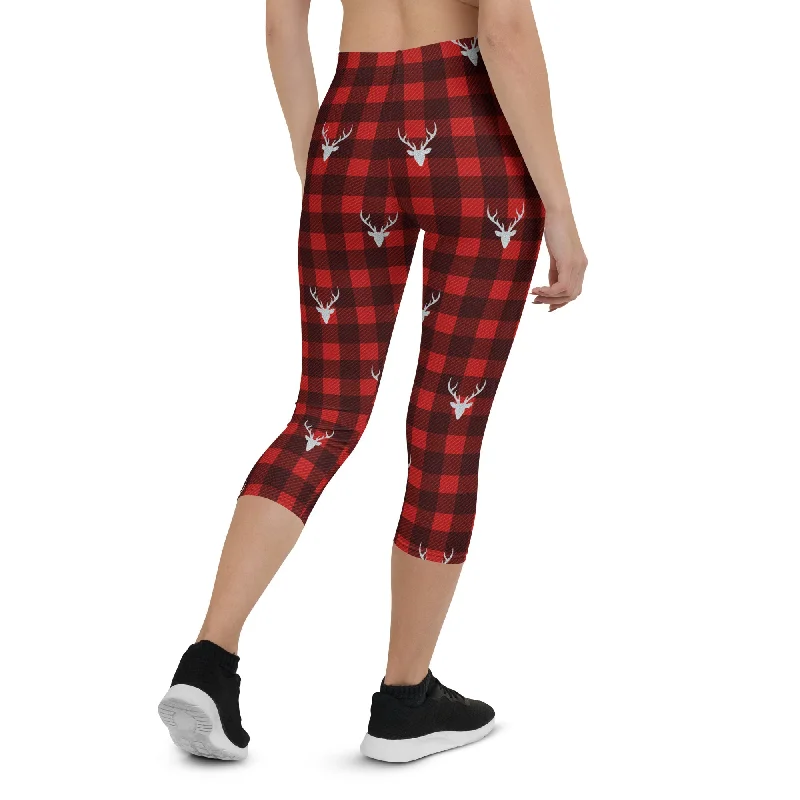 Breathable Design Buffalo Reindeer Print Capris