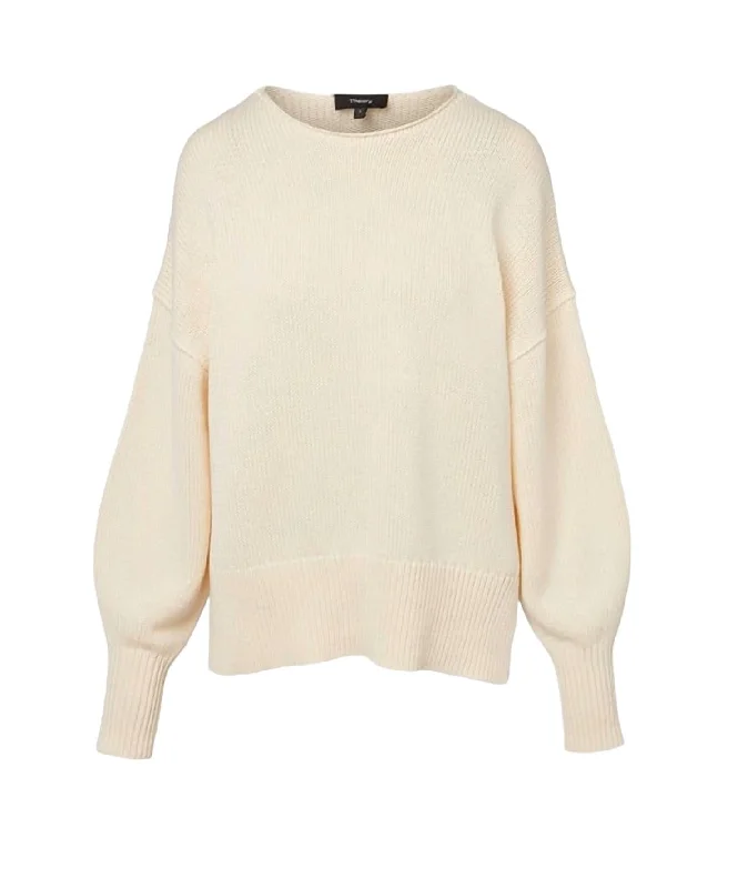 Cozy Fitting Women's Cotton Chainette Chunky Slit Sweater In Ecru