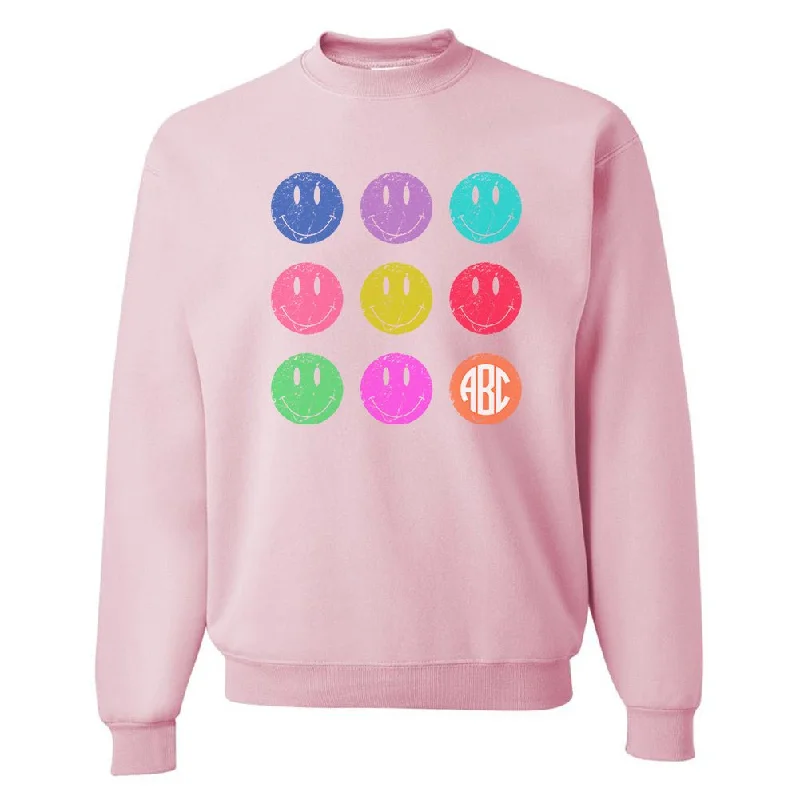 Fresh Comfort Monogrammed 'Retro Smileys' Crewneck Sweatshirt