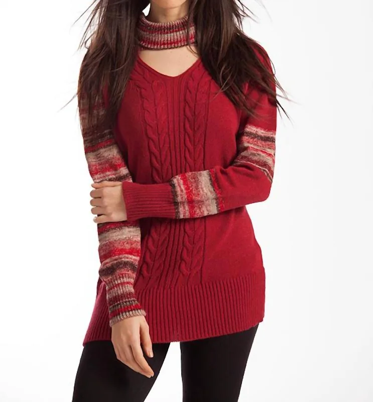 Hooded design Katherine Braided Open Neck Sweater In Red Multi