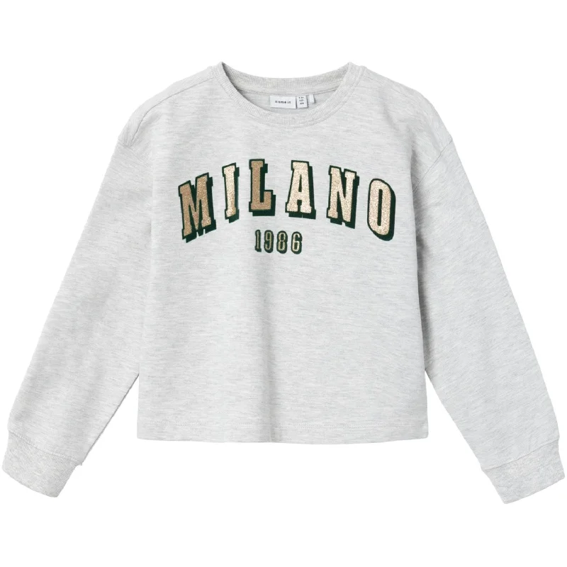 All-Day Wear Name It Light Grey Melange Losefine Loose Short Sweatshirt
