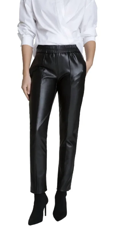 Soft Comfort Wear Vegan Leather Pant With Seaming In Black