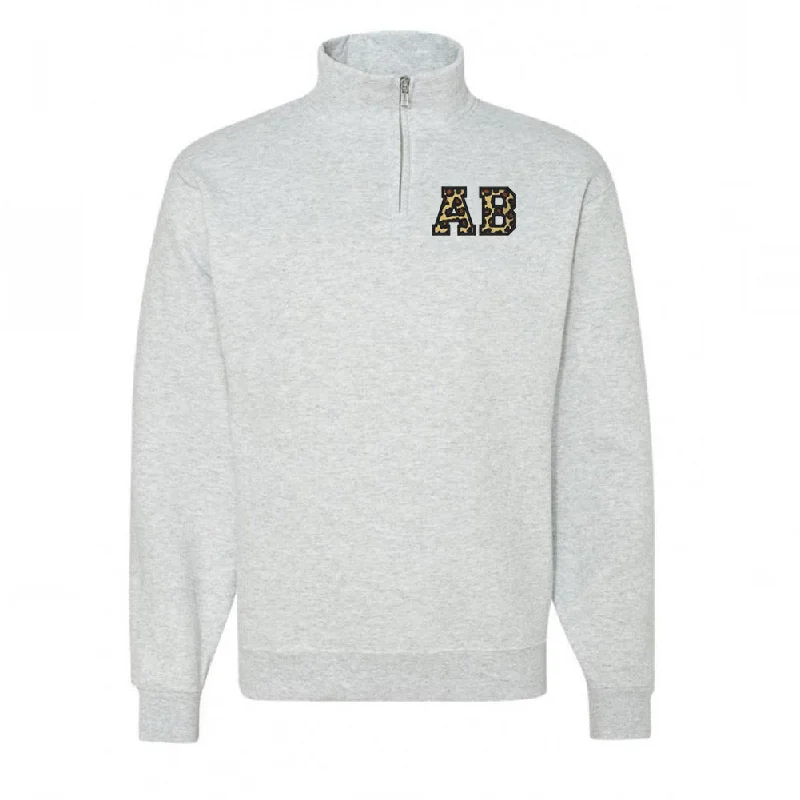 Easy-to-Wear Monogrammed Leopard Quarter Zip Sweatshirt