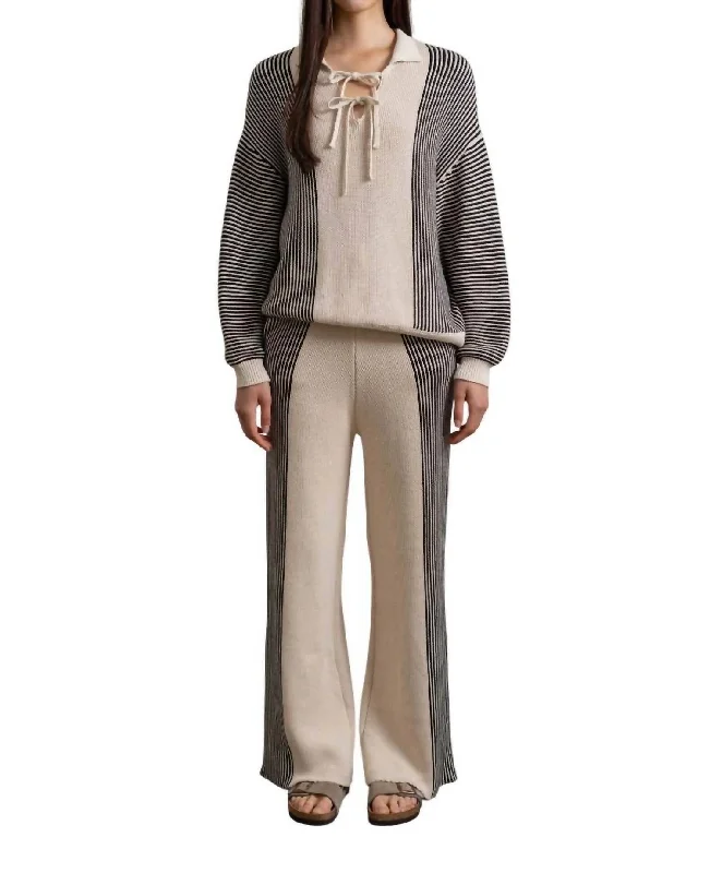 Elegant Tailoring Striped Lounge Pant In Oatmeal