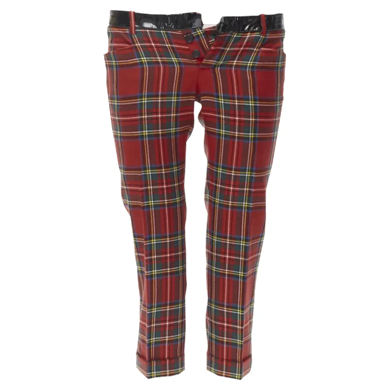 Comfortable Series Dsquared2 punk plaid patent trim cropped pants