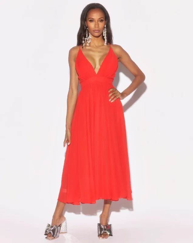 Warm Atmosphere Enchanted Garden Midi Dress - Cherry