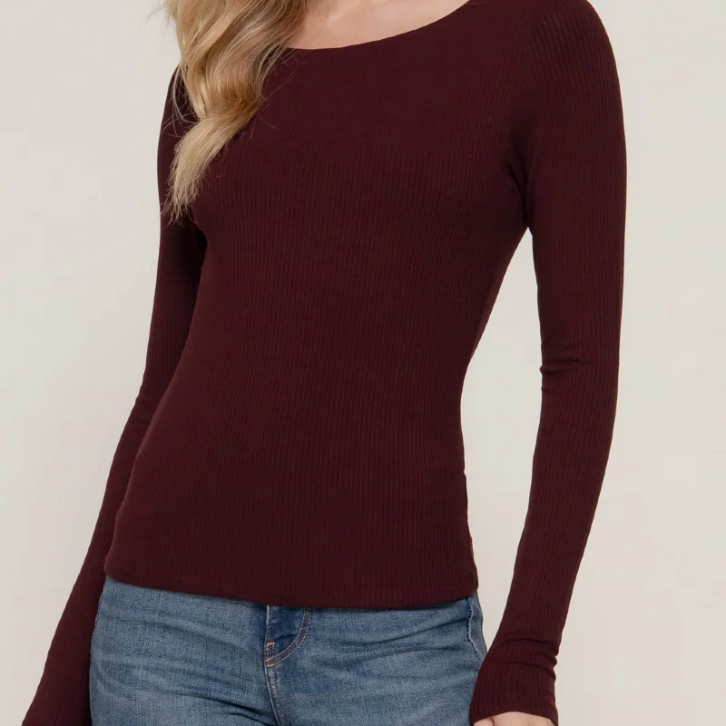 Soft Looks Mallory Double Layered Long Sleeve Top Burgundy