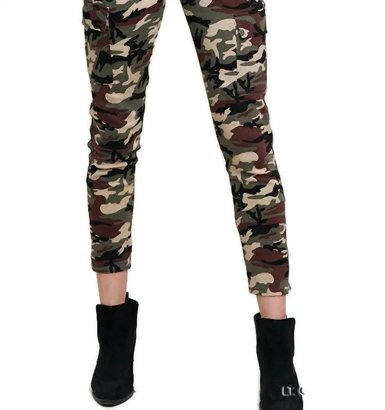 Cozy Chic Camo High Waist Skinny Pant In Green
