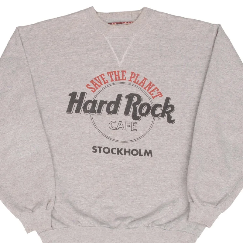 Versatile Casuals VINTAGE HARD ROCK CAFE STOCKHOLM GREY SWEATSHIRT 1990S SIZE LARGE Versatile Casuals VINTAGE HARD ROCK CAFE STOCKHOLM GREY SWEATSHIRT 1990S SIZE LARGE