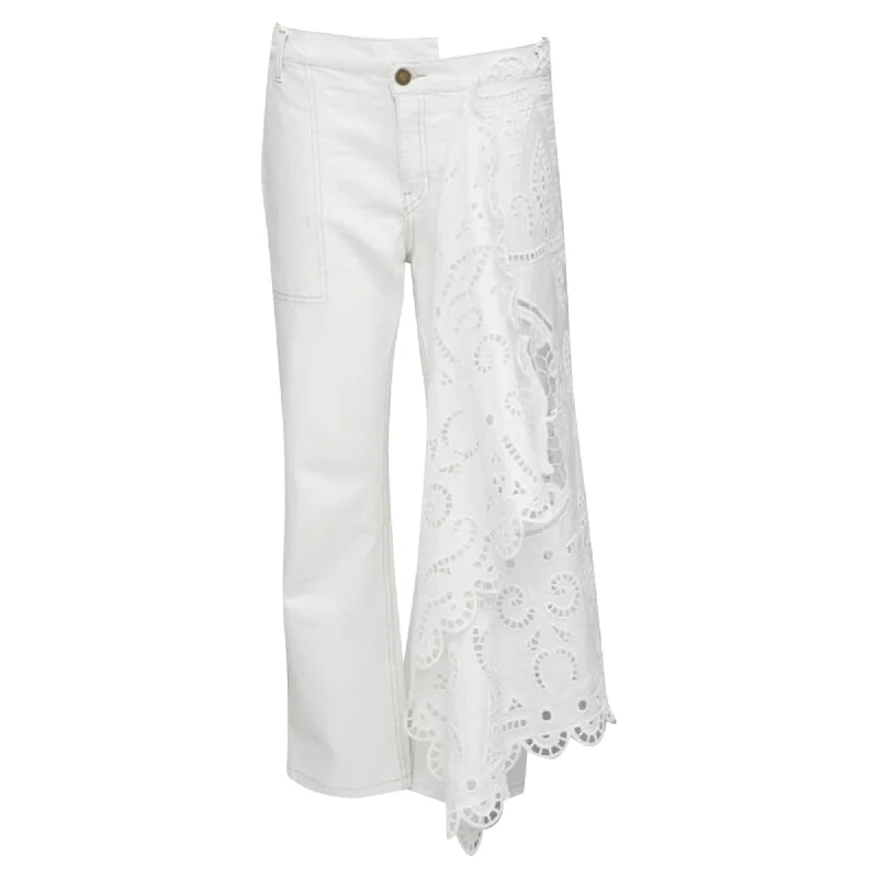 Breathable Style Monse denim cotton embroidery anglais draped trim straight leg Jeans