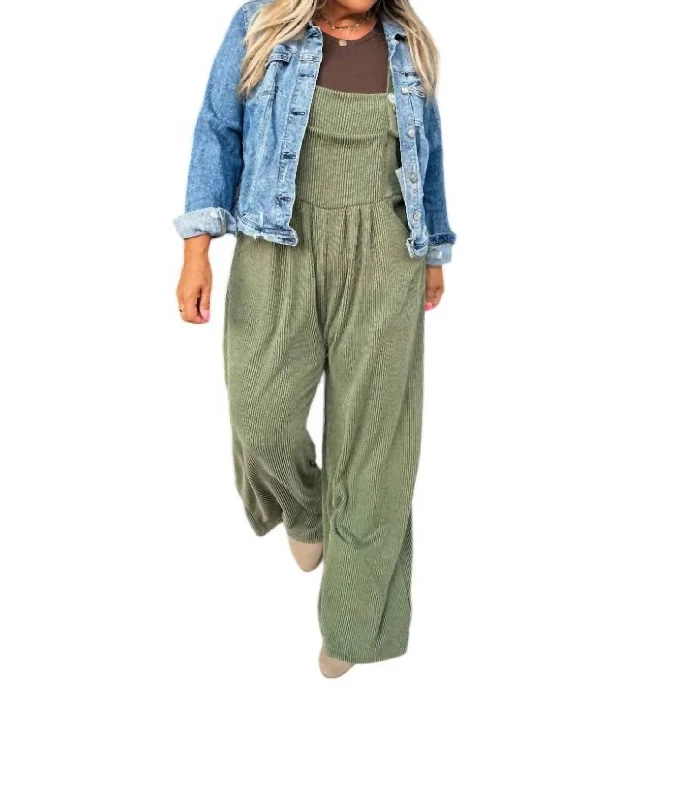 Chic Relaxation Karli Boho Overalls In Olive