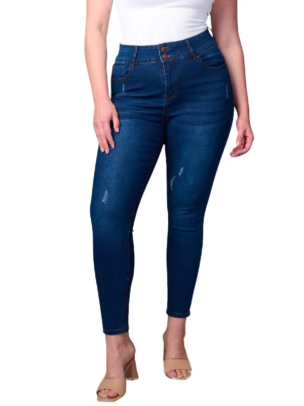 Relaxed Jackets Plus Size Button Closure Distressed Skinny Jeans In Blue
