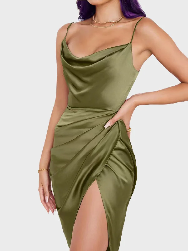 Fresh And Simple Satin Pleated Backless Suspender Dress