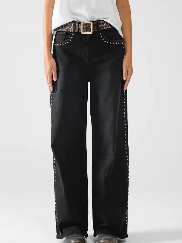 Cozy Lounge Wear Straight Jean With Stud Trim Detail In Black