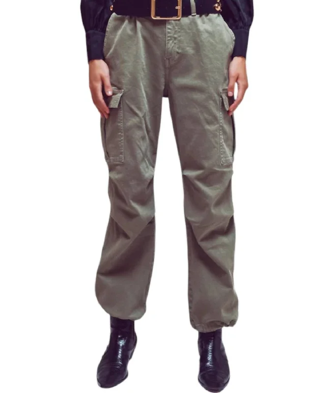 Luxury Classic Cargo With Tassel End Pants In Military Green