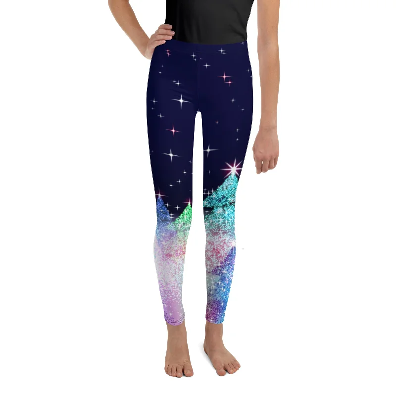 Classic Series Shimmery Christmas Tree Print Youth Leggings
