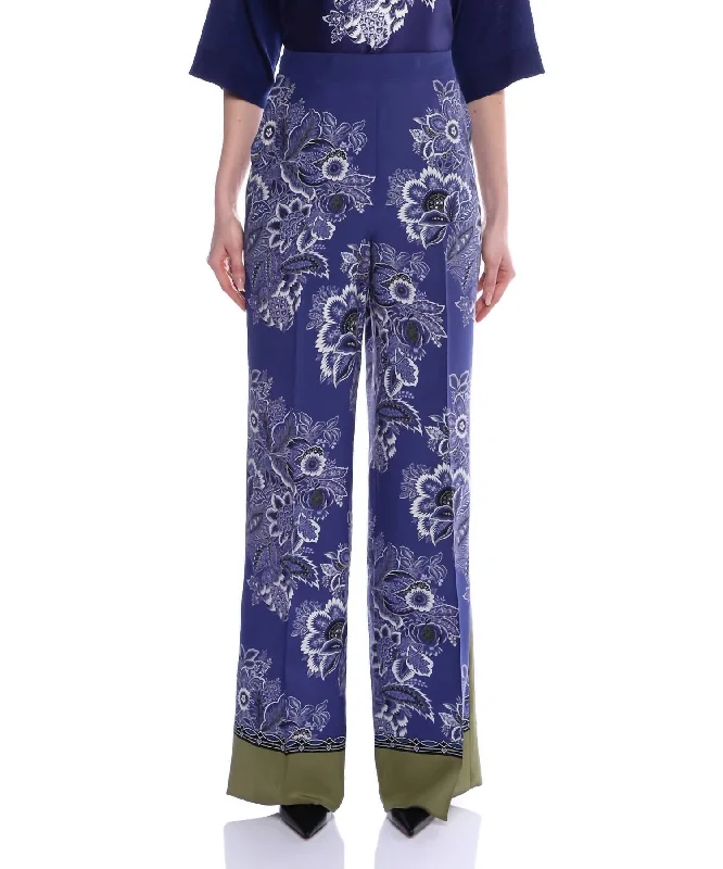 Leisure Travel Printed Silk Trouser In Blue