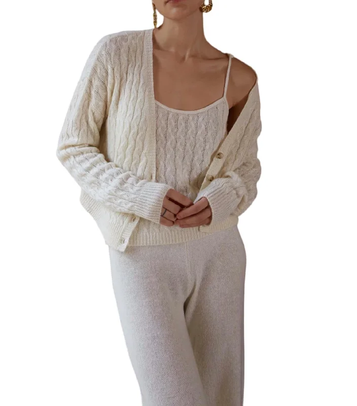 Layered Style Tulip Cable Knit Cardigan In Ivory