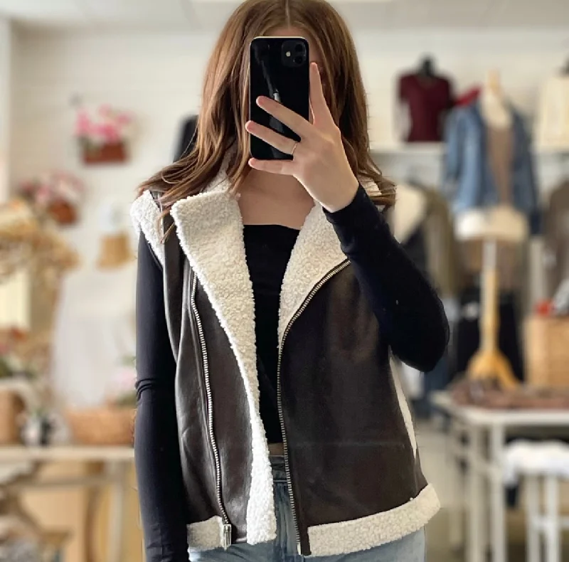 Comfortable Jackets Say Don't Go Faux Leather Vest Brown
