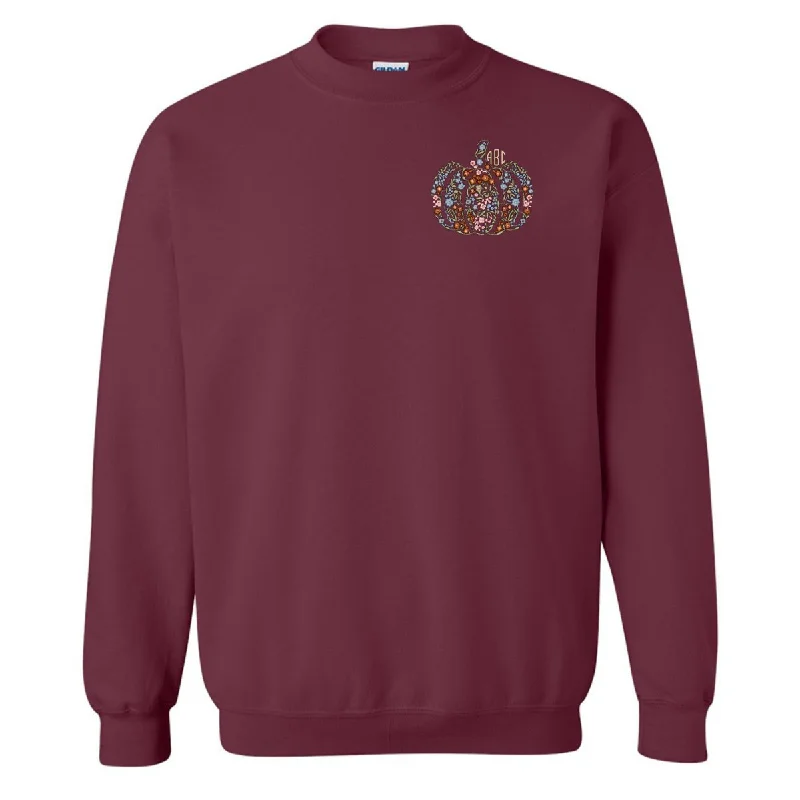 Ultra-lightweight Monogrammed 'Floral Pumpkin' Crewneck Sweatshirt
